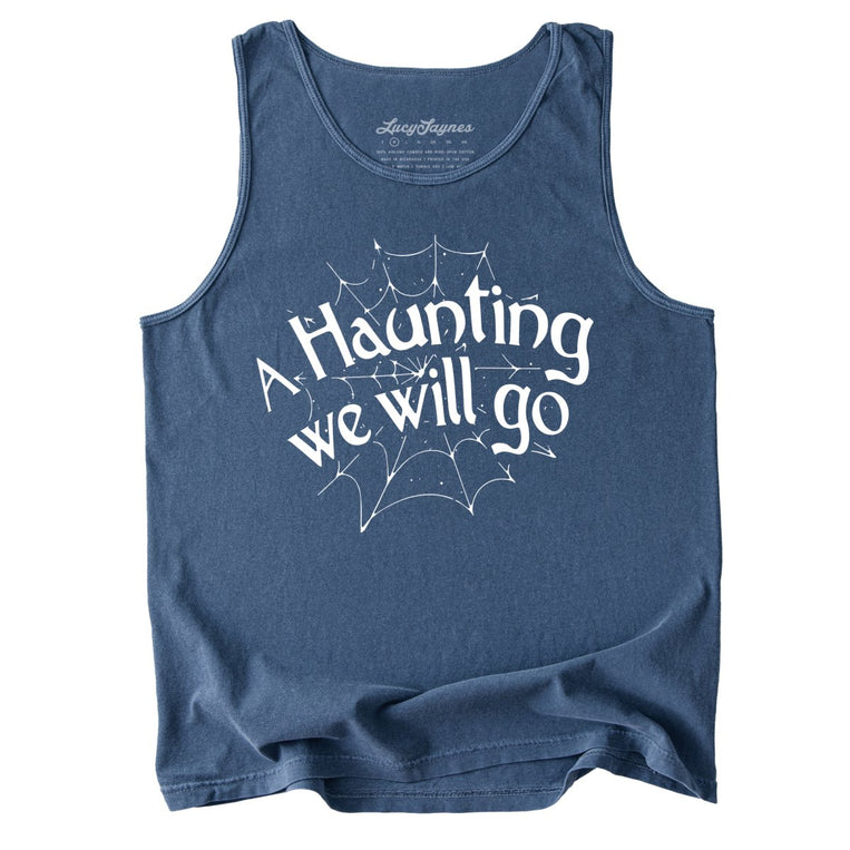 A Haunting We Will Go Comfort Colors Graphic Tank Top - Denim
