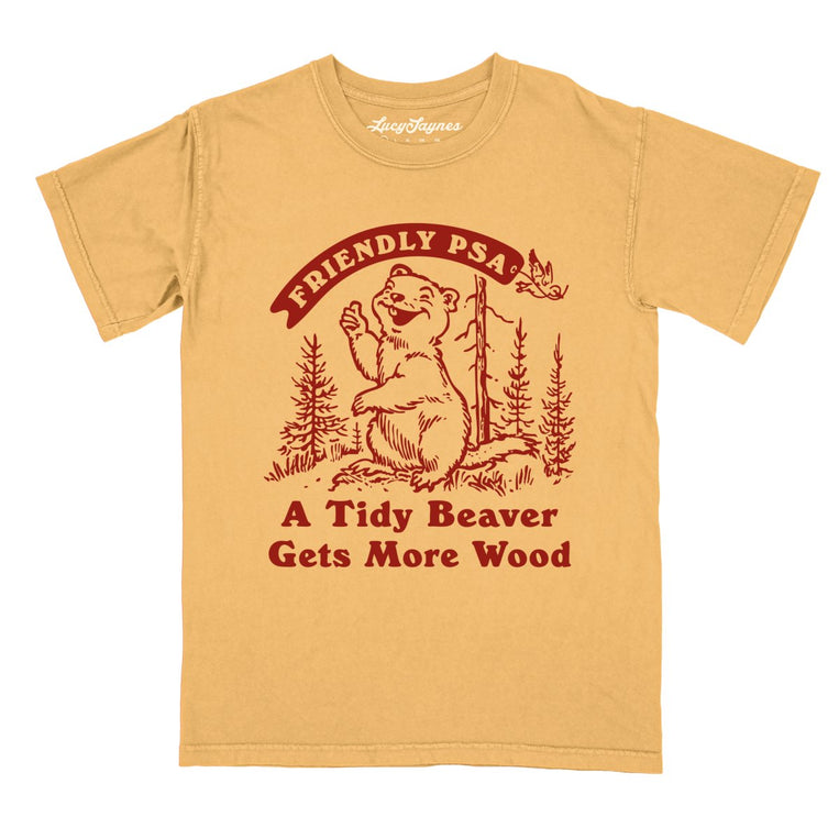 A Tidy Beaver Gets More Wood Comfort Colors Graphic Tee - Mustard