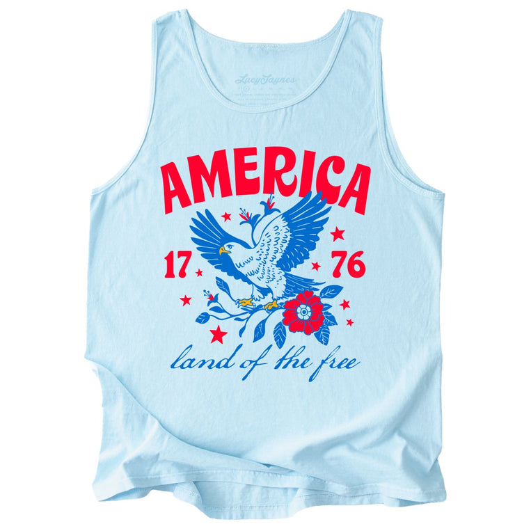 America Land Of The Free Comfort Colors Graphic Tank Top - Chambray