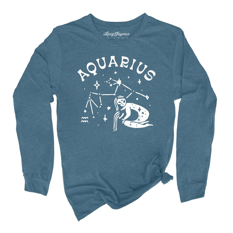 Aquarius - Heather Deep Teal - Unisex Long Sleeve T-Shirt