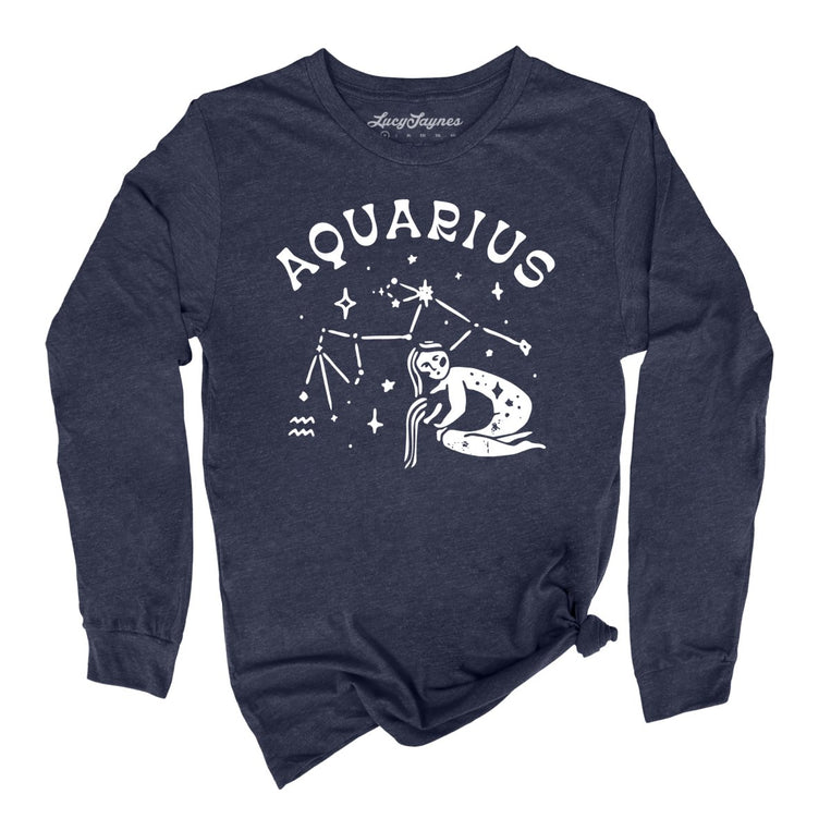 Aquarius - Heather Navy - Unisex Long Sleeve T-Shirt