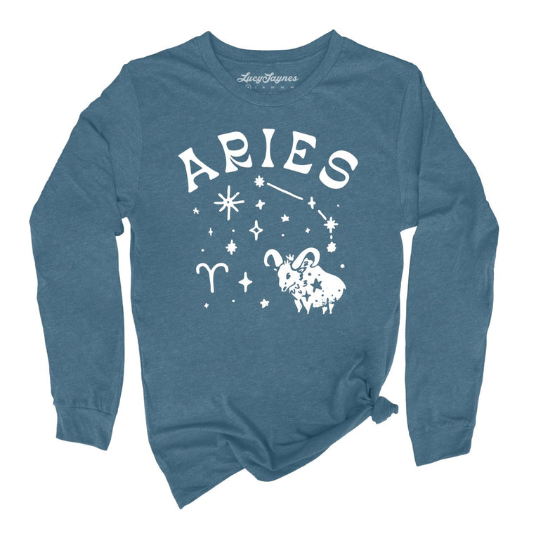 Aries - Heather Deep Teal - Unisex Long Sleeve T-Shirt