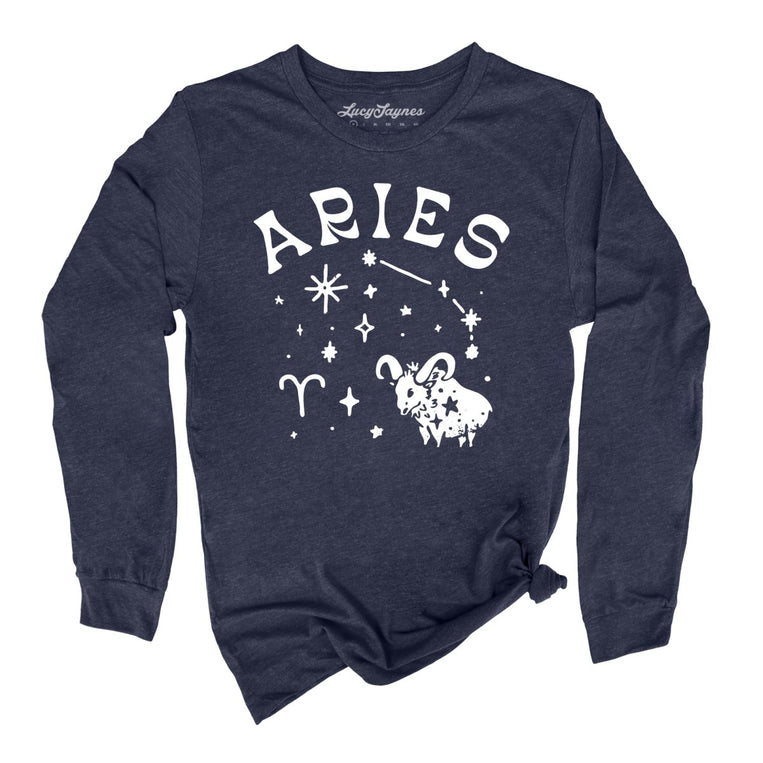 Aries - Heather Navy - Unisex Long Sleeve T-Shirt
