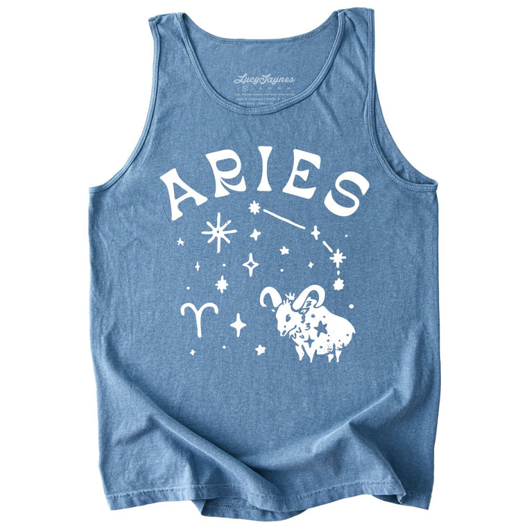 Aries Comfort Colors Graphic Tank Top - Blue Jean