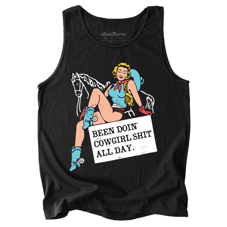 Been Doin' Cowgirl Shit All Day Comfort Colors Graphic Tank Top - Black