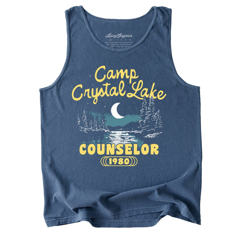 Camp Crystal Lake Counselor Comfort Colors Graphic Tank Top - Denim