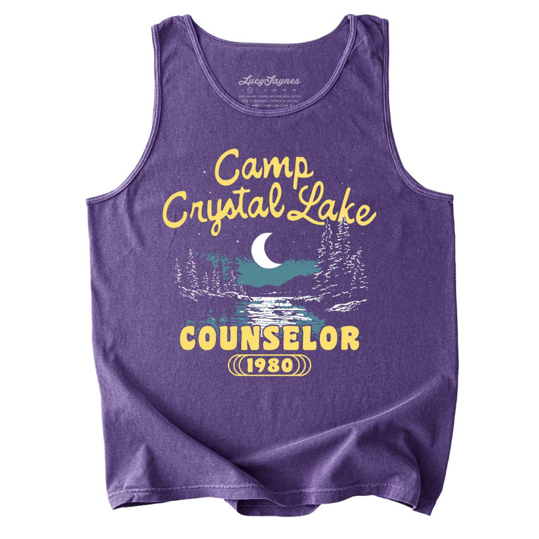 Camp Crystal Lake Counselor Comfort Colors Graphic Tank Top - Grape