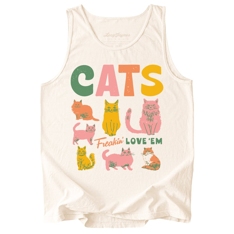 Cats Freakin' Love 'Em Comfort Colors Graphic Tank Top - Ivory