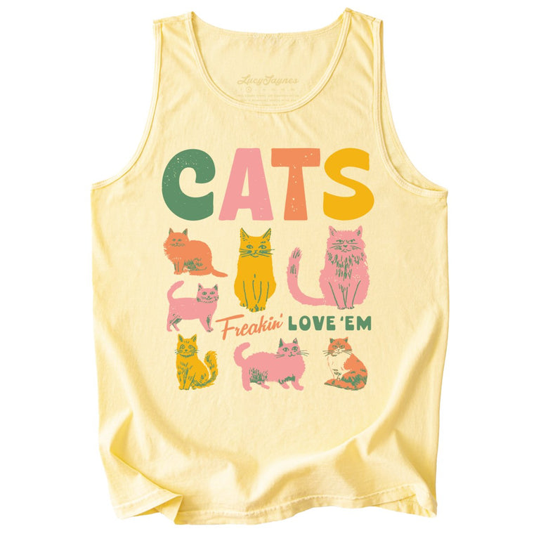 Cats Freakin' Love 'Em Comfort Colors Graphic Tank Top - Butter