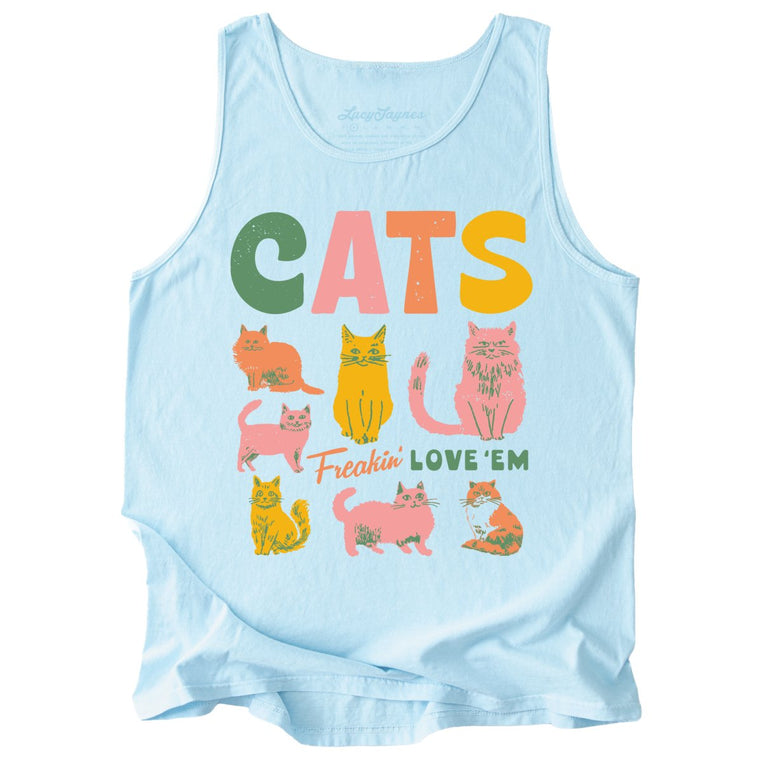Cats Freakin' Love 'Em Comfort Colors Graphic Tank Top - Chambray