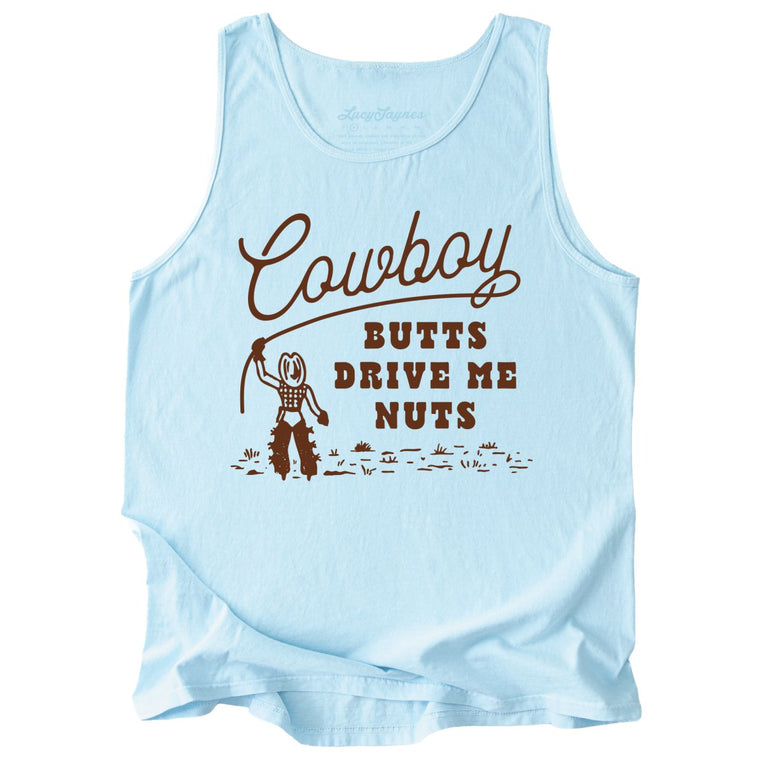 Cowboy Butts Drive Me Nuts Comfort Colors Graphic Tank Top - Chambray