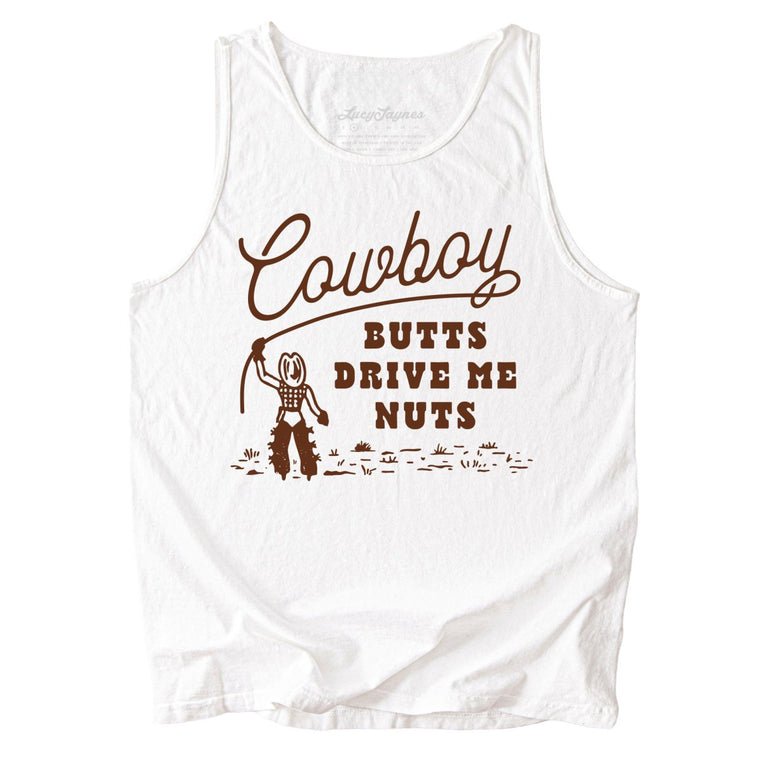 Cowboy Butts Drive Me Nuts Comfort Colors Graphic Tank Top - White