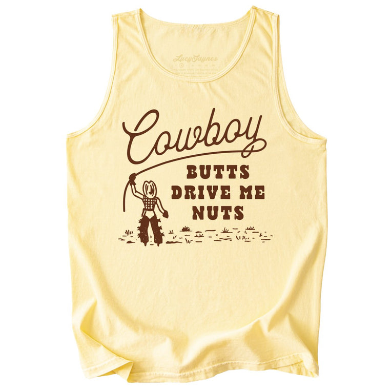 Cowboy Butts Drive Me Nuts Comfort Colors Graphic Tank Top - Butter