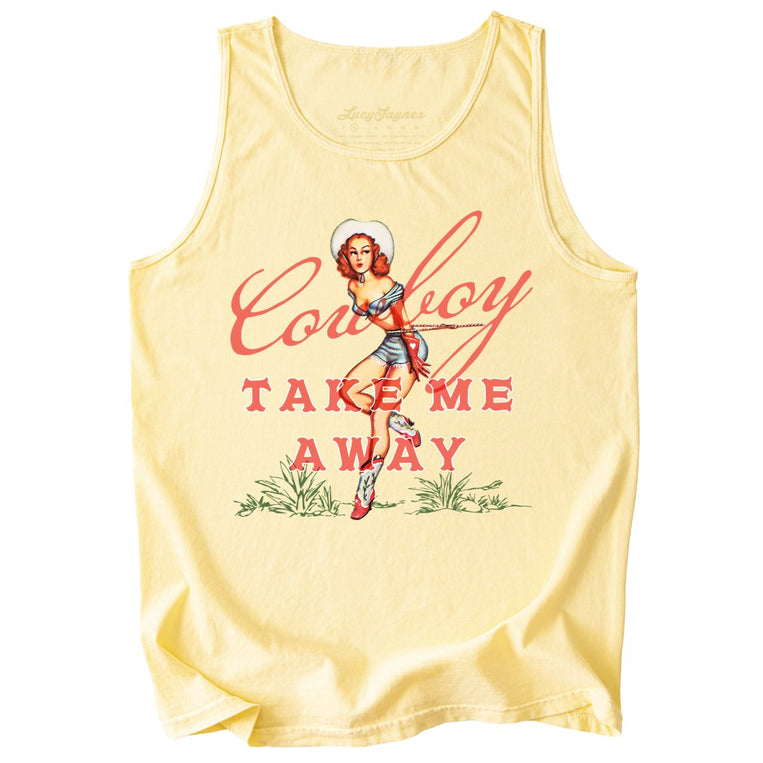 Cowboy Take Me Away Comfort Colors Graphic Tank Top - Butter
