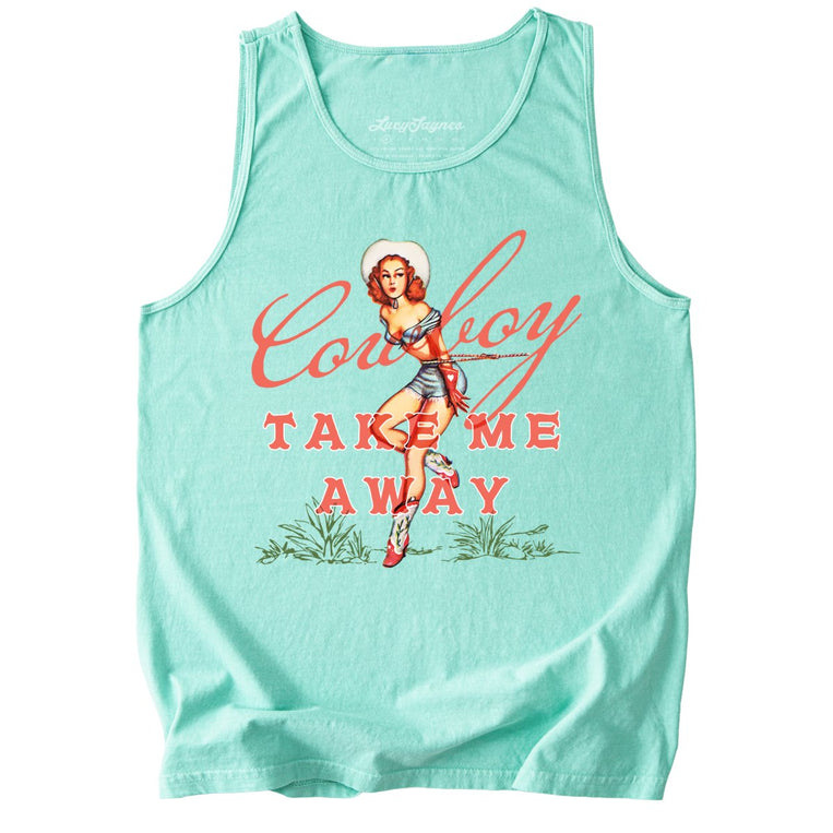 Cowboy Take Me Away Comfort Colors Graphic Tank Top - Island Reef