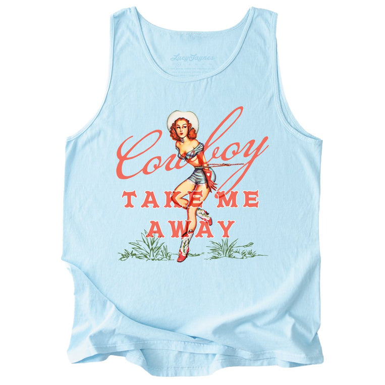 Cowboy Take Me Away Comfort Colors Graphic Tank Top - Chambray