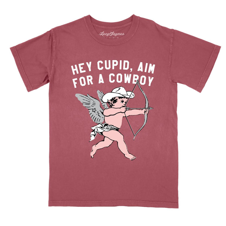 Cupid Aim For A Cowboy Comfort Colors Graphic Tee - Brick