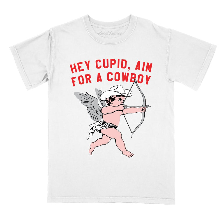 Cupid Aim For A Cowboy Comfort Colors Graphic Tee - White