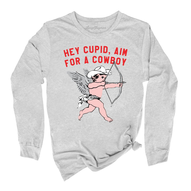 Cupid Aim For A Cowboy - Athletic Heather - Full Front