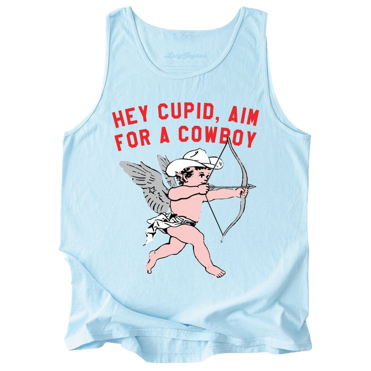 Cupid Aim For A Cowboy Comfort Colors Graphic Tank Top - Chambray