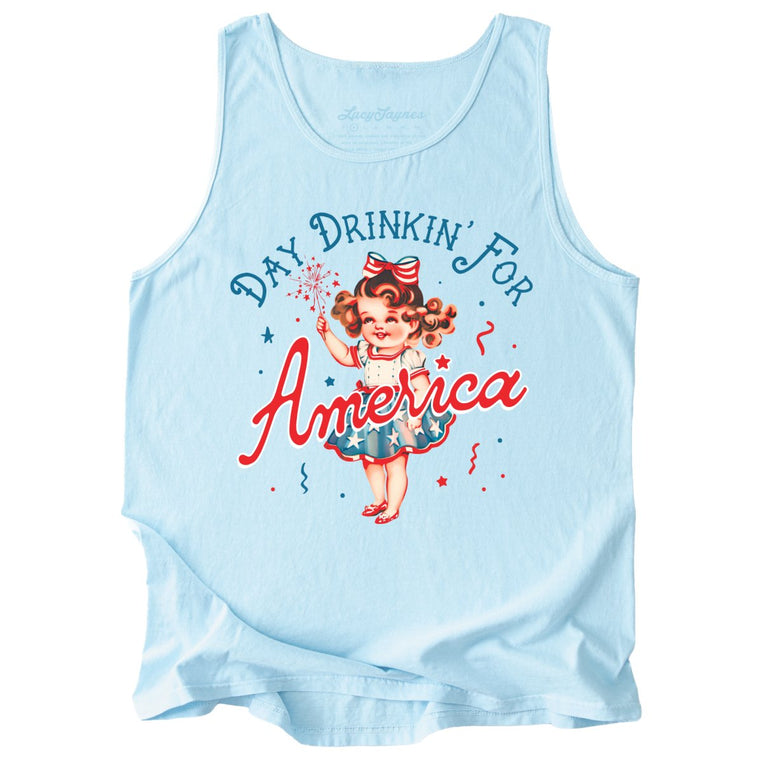 Day Drinkin' For America Comfort Colors Graphic Tank Top - Chambray