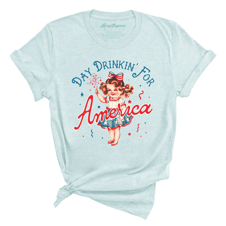 Day Drinkin' For America - Heather Ice Blue - Full Front