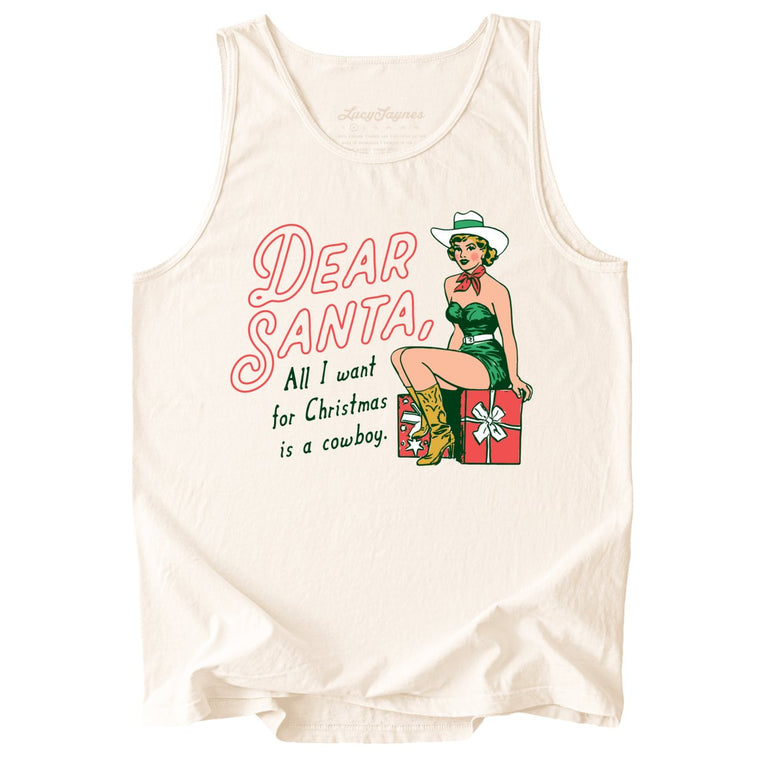 Dear Santa Cowboy Comfort Colors Graphic Tank Top - Ivory