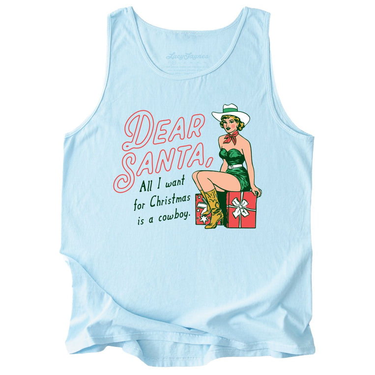 Dear Santa Cowboy Comfort Colors Graphic Tank Top - Chambray
