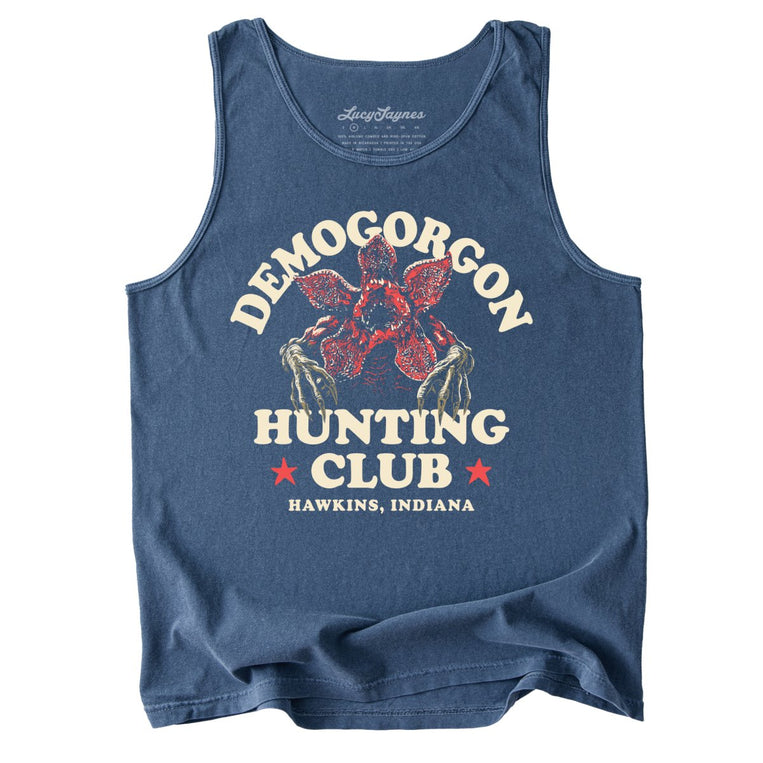 Demogorgon Hunting Club Comfort Colors Graphic Tank Top - Denim