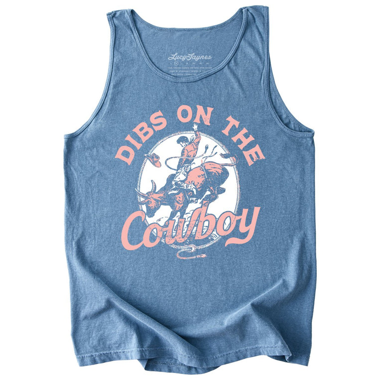 Dibs On The Cowboy Comfort Colors Graphic Tank Top - Blue Jean