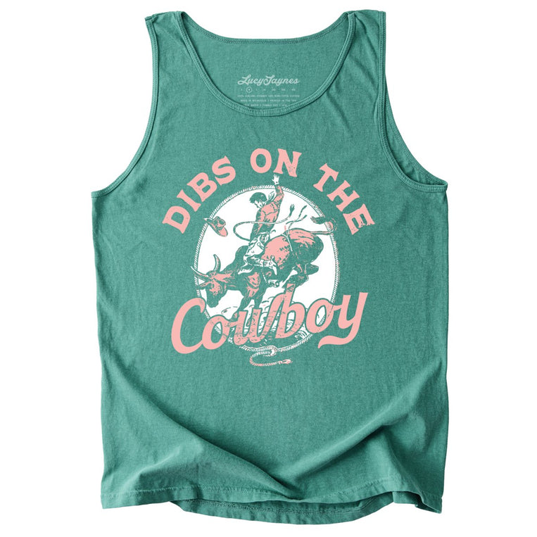 Dibs On The Cowboy Comfort Colors Graphic Tank Top - Light Green