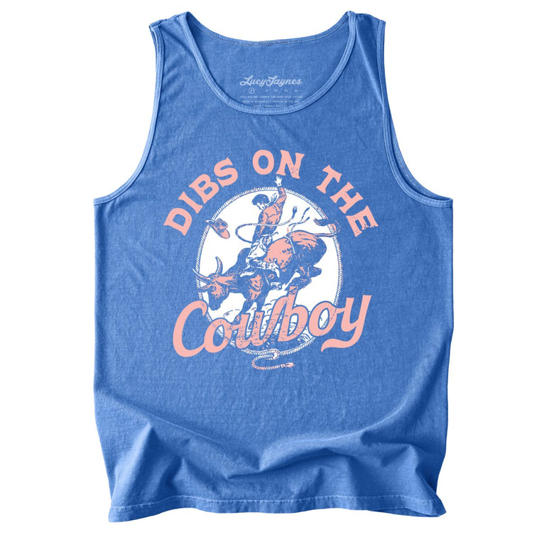 Dibs On The Cowboy Comfort Colors Graphic Tank Top - Flo Blue