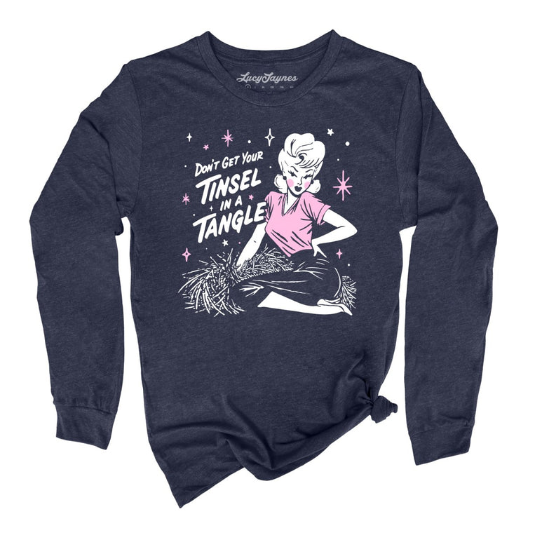 Don't Get Your Tinsel In A Tangle - Heather Navy - Unisex Long Sleeve T-Shirt