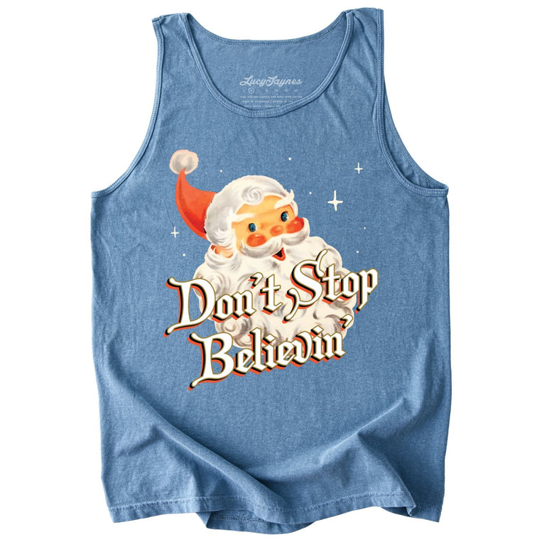 Don't Stop Believin' Comfort Colors Graphic Tank Top - Blue Jean