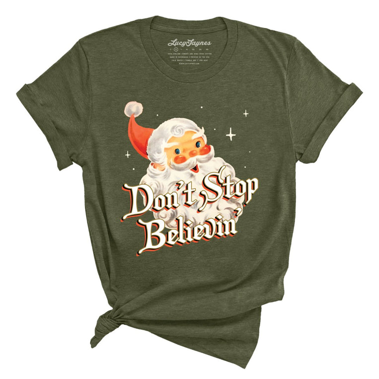 Don't Stop Believin' - Heather Military Green - Full Front