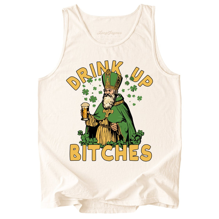 Drink Up Bitches Comfort Colors Graphic Tank Top - Ivory