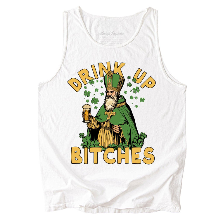 Drink Up Bitches Comfort Colors Graphic Tank Top - White