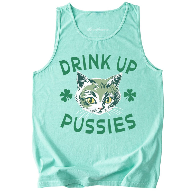 Drink Up Pussies Comfort Colors Graphic Tank Top - Island Reef