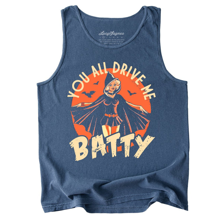 Drive Me Batty Comfort Colors Graphic Tank Top - Denim