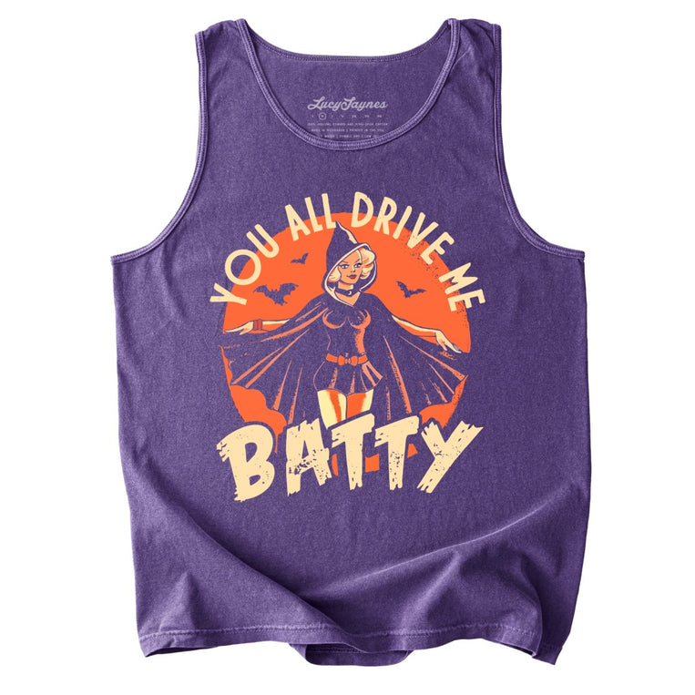 Drive Me Batty Comfort Colors Graphic Tank Top - Grape