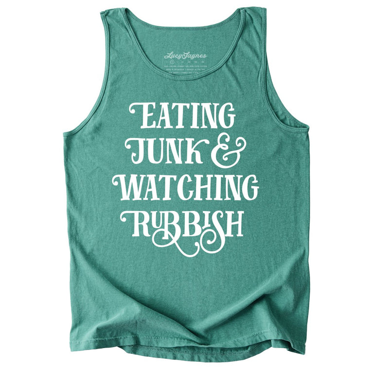 Eating Junk And Watching Rubbish Comfort Colors Graphic Tank Top - Light Green
