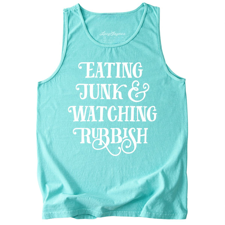 Eating Junk And Watching Rubbish Comfort Colors Graphic Tank Top - Chalky Mint
