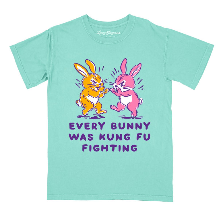 Every Bunny Was Kung Fu Fighting - Chalky Mint - Comfort Colors Tee