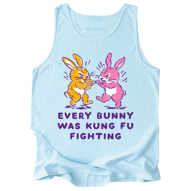 Every Bunny Was Kung Fu Fighting Comfort Colors Graphic Tank Top - Chambray