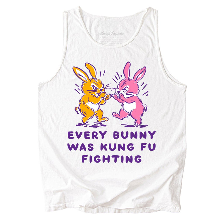 Every Bunny Was Kung Fu Fighting Comfort Colors Graphic Tank Top - White