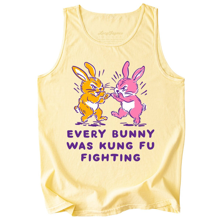 Every Bunny Was Kung Fu Fighting Comfort Colors Graphic Tank Top - Butter