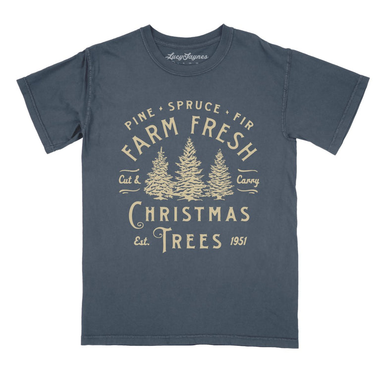 Farm Fresh Christmas Trees - Denim - Comfort Colors Tee