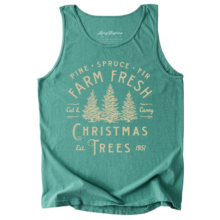 Farm Fresh Christmas Trees Comfort Colors Graphic Tank Top - Light Green