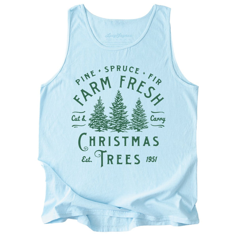 Farm Fresh Christmas Trees Comfort Colors Graphic Tank Top - Chambray