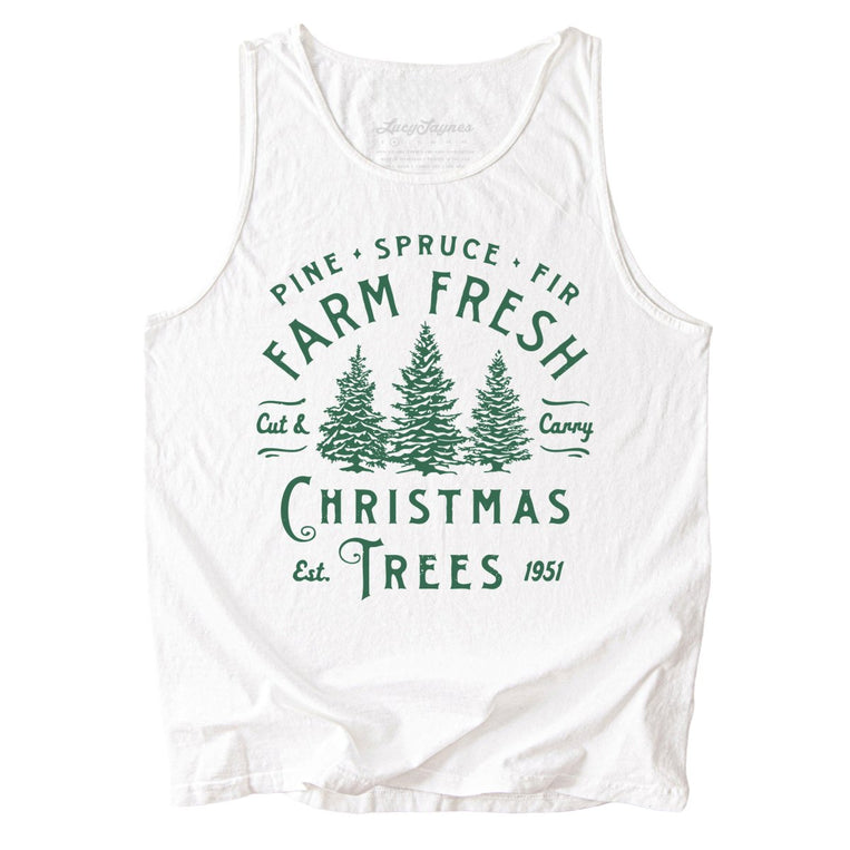 Farm Fresh Christmas Trees Comfort Colors Graphic Tank Top - White